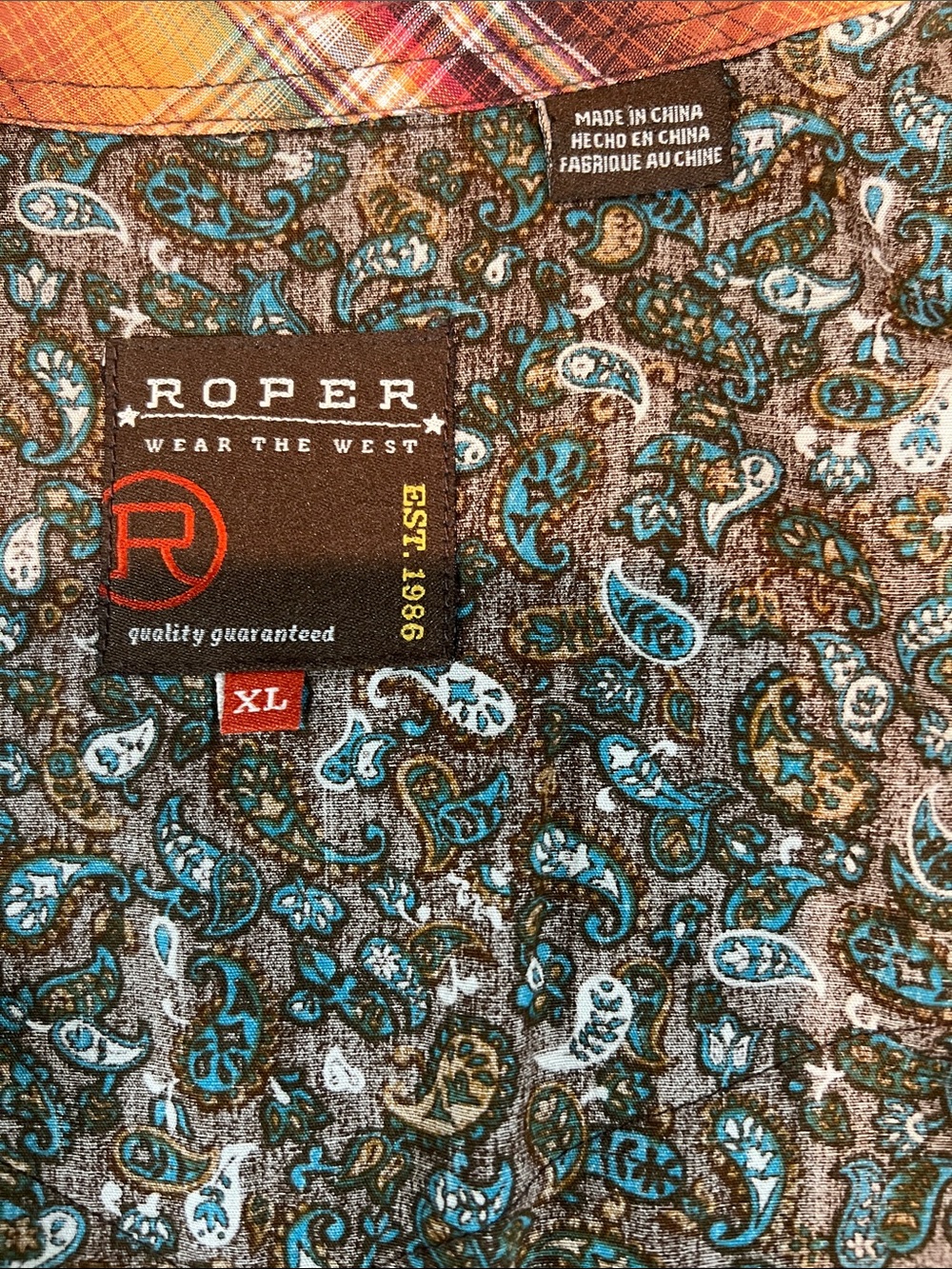 Roper Brown Shirt with Teal Paisley Print - Picture 5 of 7